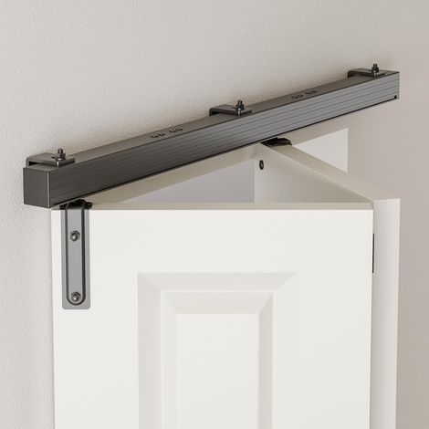 Kit de quincaillerie pour porte de grange coulissante à deux battants de 101,6 cm pour 2 portes, montage mural, lisse et silencieux, facile à installer, sans porte (1/5)