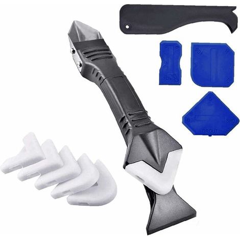 Outils de calfeutrage Silicone Remplissage  Blister 3 en 1 grattoir en métal Noir pour Cuisine Salle de Bain fenêtre 11 pièces Outils industriels (1/5)
