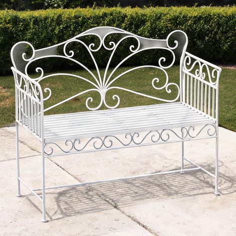 Banc de jardin weiß en metall 113,5 x 50 x 96 cm (1/5)