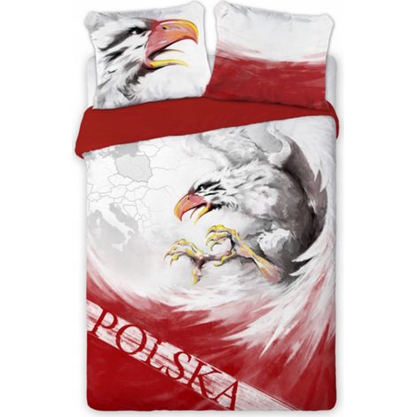Ensemble de literie Polish Eagle 160x200 2x70x80 Blanc et rouge avec fermeture éclair
