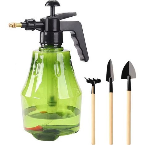 Manuelle Druckspritze, Gartenspritze mit verstellbarer Düse, tragbare Sprühflaschen, Gartenspritze – 1 Stück + Mini-Gartenwerkzeug – kleines dreiteiliges Set