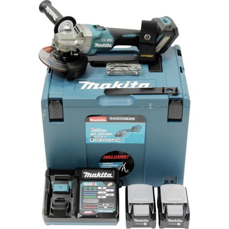 Makita GA023GM206 Akku-Winkelschleifer 40V max. / 2x 4,0 Ah Akku + Schnellladegerät im MAKPAC + Side-Kick