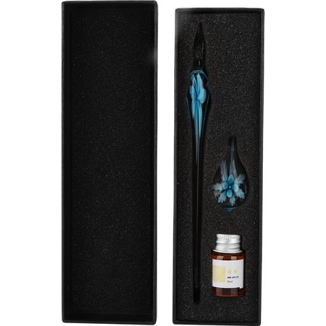 Plume à encre stylo signature fleur de cristal rétro avec porte-plume bleu clair (1/5)