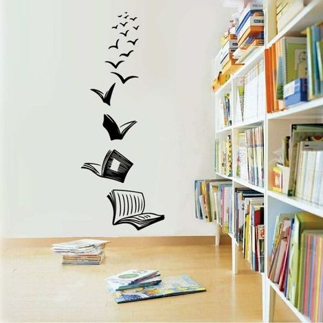 Sticker mural livre ouvert - autocollant d'art mural de salle de classe d'école de bibliothèque - décoration de librairie de salle d'étude (1/2)