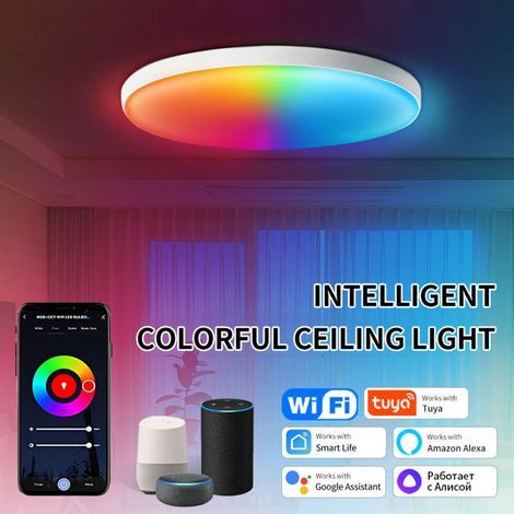 Plafonnier LED intelligent de 30 cm, 2 700-6 500 K, éclairage encastré avec 16 millions de couleurs, éclairage LED pour chambre à coucher (1/4)