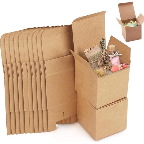 25 Pieces Box of Kraft to Gifts, Carton with Cover, Brun Gift Foldable Boxes Gifts 10 x 10 x 10 cm, for Gifts, Party, Birthday (Brown) (1/5)