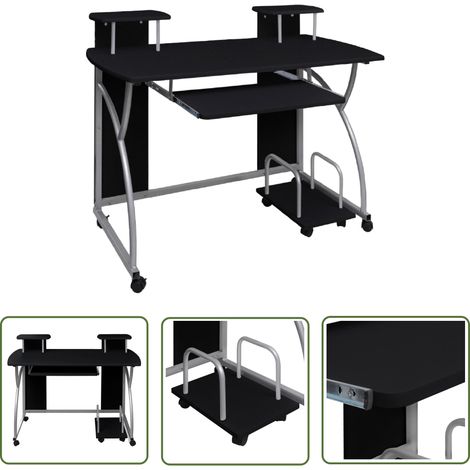 The Living Store Bureau d'ordinateur Noir 110x52x88,5 cm Bois d’ingénierie - Bureau Ordinateur - Bureau Gaming - Bureau D'étude - Meuble De Bureau - Bureau Design (1/5)