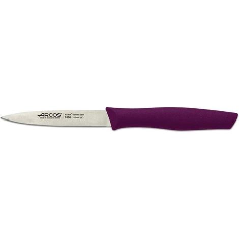 Cuchillo Mondador Arcos Nova 188631 de acero inoxidable Nitrum y mango de Polipropileno, de color fusia hoja de 10 cm en caja expositora