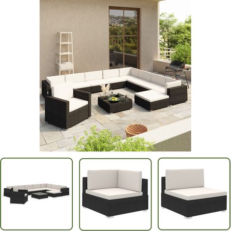The Living Store 12-tlg. Garten-Lounge-Set mit Auflagen Poly Rattan Schwarz - Loungeset - Gartenmöbel - Rattan Möbel - Outdoor Lounge - Poolparty (1/5)