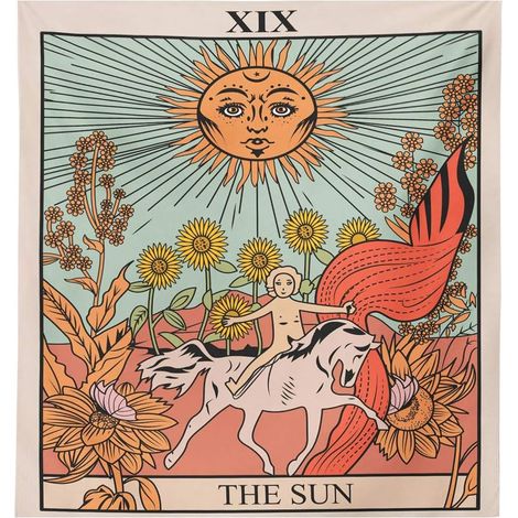 Tapisserie murale Tarot, Tapisserie Tarot soleil, lune, étoiles, décoration murale pour chambre à coucher, 150 cm x 130 cm (1/5)
