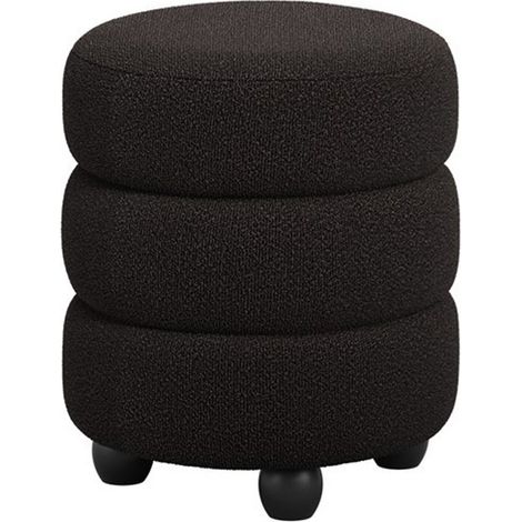 Emi Pouffe - Boucle/Pine - L43 x W43 x H49.5 cm - Black/Black - Fully Assembled