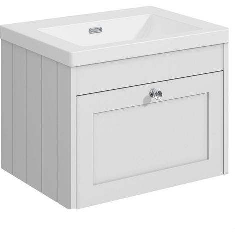 Balterley Butterton 600mm Wall Hung 1 Drawer Unit with Minimalist Basin No Tap Hole - Satin White (1/4)
