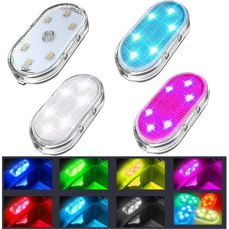 4-Piece Wireless LED Car Interior Lights, 7 Colors, USB Rechargeable, with 6 Super Bright LED Light Beads, Ambient Car Interior Lighting (1/5)