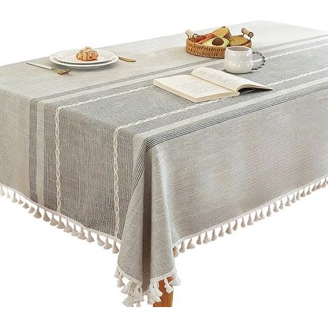 Rechteckige Tischdecke aus Baumwoll-Leinen-Mischgewebe Strapazierfähig wasserabweisend weich und knitterfrei Mit Quasten Geeignet für Küche Feste 100 (1/5)