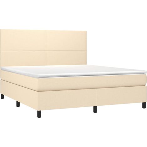 Box Spring Bed with Mattress&LED Cream 160x200 cm Fabric vidaXL (1/4)