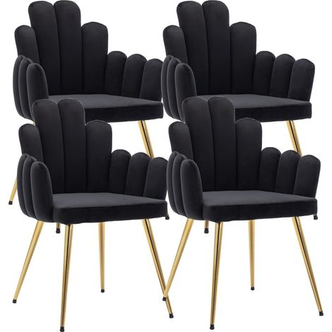 Wahson Sedie Set di 4, Moderne Sedie da Pranzo in Velluto, Sedie da Cucina con Gambe in Metallo per Soggiorno, Nero