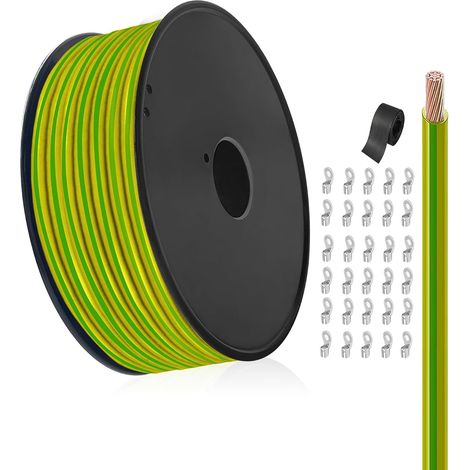 H05V-K 0,75mm² Fil Souple Jaune-Vert, 100m Fil de terre souple isolé PVC avec accessoires pour mise à la terre et installations internes (1/5)