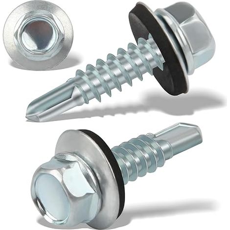 100 Stück Trapezblechschrauben Selbstschneidende Schrauben 4,8 x 19 mm Sechskant Spenglerschrauben mit Dichtscheibe Verzinkt Blechschrauben Bohrschrauben Metalldachschrauben(Silber) (1/3)