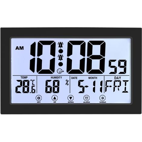 Horloge Murale Numérique - Affichage Température Humidité - Alarme Électronique - Alimentation Piles ou Secteur - Écran 171 x 94 mm - 1 Pièce (1/5)