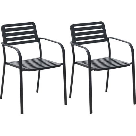Lot de 2 fauteuils de jardin empilables en métal gris - BACA