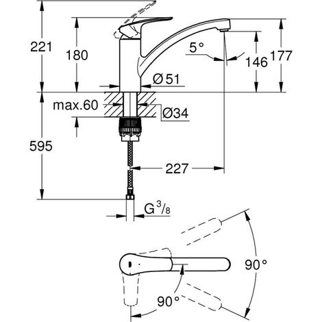 Grohe – Mitigeur de cuisine bec bas noir – Hauteur sous bec 146mm – Finition métal – Bec pivotant 140° – Cartouche céramique C3 35mm