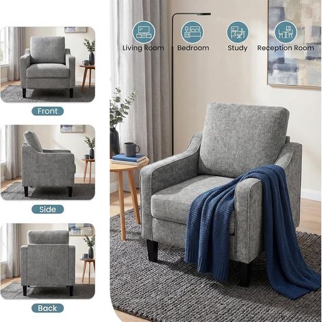 Chenille-Loungesessel fürs Schlafzimmer, bequemes, dickes Kissen (15,5 cm), Dunkelgrau (1/5)