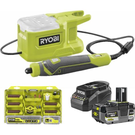 Mini-outil multifonction RYOBI 18V One+ RRT18 - Batterie 4,0Ah et chargeur - Coffret 150 pièces (1/5)