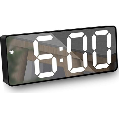 Lntyq Numérique Réveil, Réveil Miroir avec Affichage à LED de 6,5 "de Température/Date, Luminosité Réglable Réveil Snooze pour Voyage/Chambre/Bureau/Cuisine, Noir (1/5)