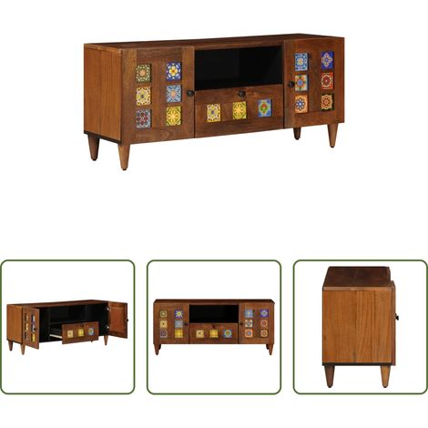 Rangement salon - Meuble TV Noyer 105 x 33 x 46 cm Bois de mangue massif (1/5)