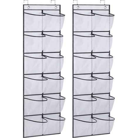 Organisateur de chaussures à suspendre à la porte, 12 grandes poches en filet, blanc, lot de 2 (1/5)