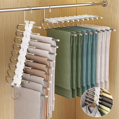 2PCS Cintre, 9 Niveaux, Acier Inoxydable, Antidérapant, Pliable, Gain De Place, Garde-Robe (1/5)