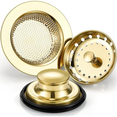 Ensemble de 3 filtres et bouchons pour évier de cuisine, en acier inoxydable, avec poignée, filtre universel anti-obstruction pour évier de cuisine (1/4)