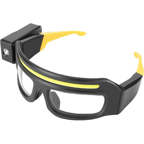 Lunettes de sécurité LED avec phare rotatif, détecteur de mouvement, luminosité réglable, rechargeables, jaunes, idéales pour le vélo, la pêche et la randonnée. (1/5)