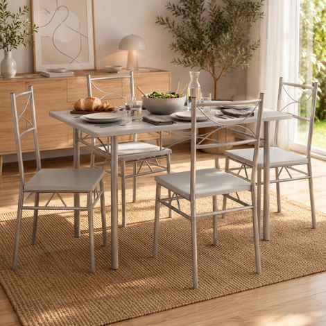 CASARIA® Esstisch mit 4 Stühlen Holz 5-tlg Set Metall 110x70cm Industrial Esszimmer Küche Stühle Tisch Möbel Essgruppe Sitzgruppe Paul weiß