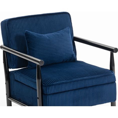Sillón individual acolchado azul con estructura de madera y cojín lumbar MODENUIT (1/5)