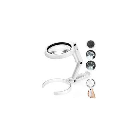 Houhence – Lupa iluminada 5X/11X con soporte plegable – Diámetro de la lente: 75 mm – 8 luces LED ajustables – Alimentación por USB o 3 pilas AAA
