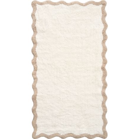 Alfombrilla de baño moderna de algodón rectangular 80 x 150 cm patrón geométrico accesorios de baño beige y marrón Nangal (1/5)