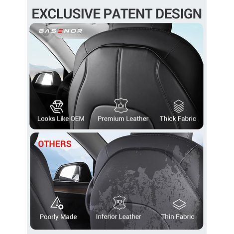 Protezioni per schienale sedili in pelle per bambini Tesla Model 3/Y/S/X, confezione da 2 - Organizer extra - A prova di tasca - Resistenti all'acqua e ai graffi - Nero (1/4)