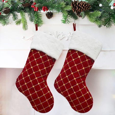 grandes chaussettes de Noël rouges à suspendre, sac cadeau, chaussettes à placer sur la cheminée, décoration de Noël pour une fête de famille (1/5)