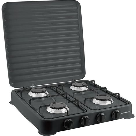 Melchioni 118360126 Minerva 4 New Fornello a Gas Portatile 4 Fuochi GPL 4x2 W Acciaio Smaltato Uso Esterno colore Nero