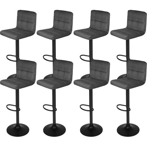 Lot de 8 Tabouret de Bar en Velours,hauteur réglable, chaise de cuisine pivotante avec dossier et repose-pieds,gris foncé (1/5)