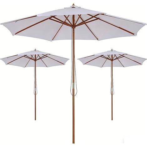 3er-Set  sonnenschirm Holz 300 cm Holzschirm Gartenschirm Balkonschirm Bambus Cremeweiß