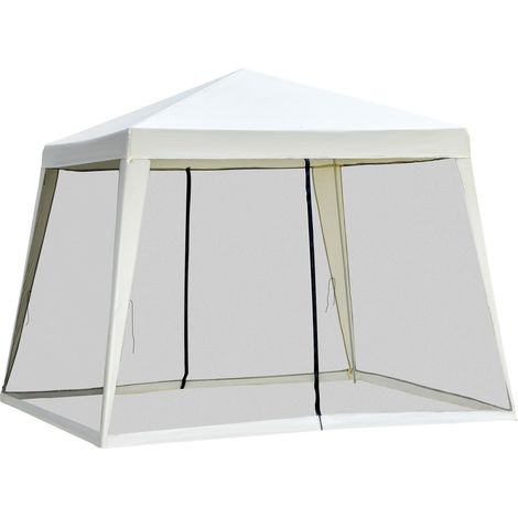 Gartenpavillon Festzelt, Partyzelt Wetterfest Mit Moskitonetz, Metall + Polyester, Cremeweiß, 3X3M