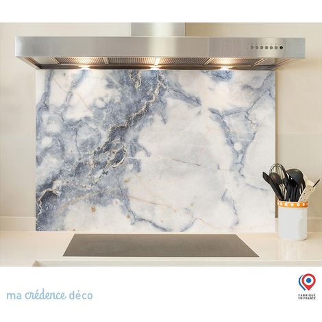 Fond de hotte : Marbre texturé bleu - Alu composite - 70 cm - 60 cm (1/5)