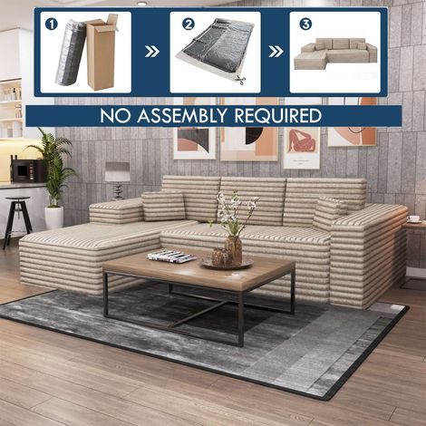 Smart Corduroy L-Shaped Corner Sofa in Left or Right Facing - Camel Left Corner