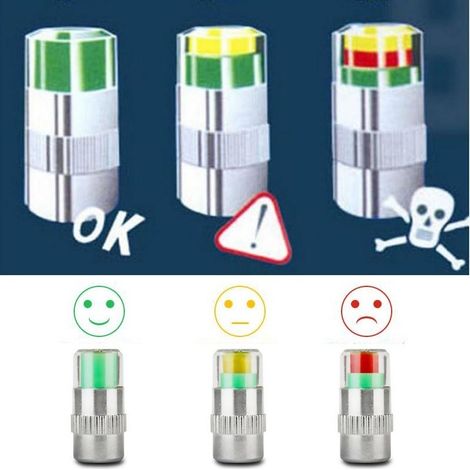 Ensemble de 4 moniteurs de pression des pneus de voiture avec indicateur d'alerte à 3 couleurs et valve de pneu