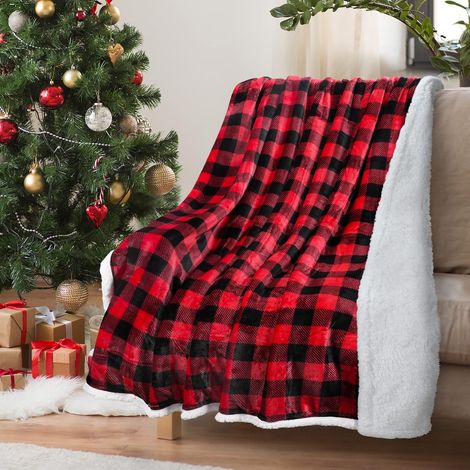 150 x 130 cm Classy Couverture Sherpa à carreaux moelleuse réversible en microfibre chaude pour l'hiver et canapé-lit (1/4)