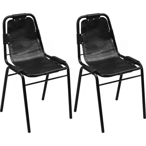 Esszimmerstühle 2 Stk. Schwarz Echtleder (1/5)