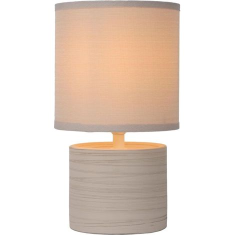Lampe à poser céramique crème 26 cm – Abat-jour en coton – Interrupteur intégré – Compatible ampoule E14 40W – Classe de protection IP20 – (1/4)