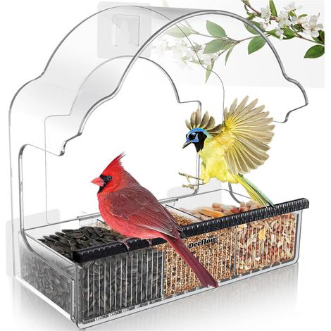 Mangeoires à oiseaux de fenêtre pour l'extérieur, nichoir à oiseaux en acrylique Transparent pour l'observation par fenêtre, plateau amovible (1/5)